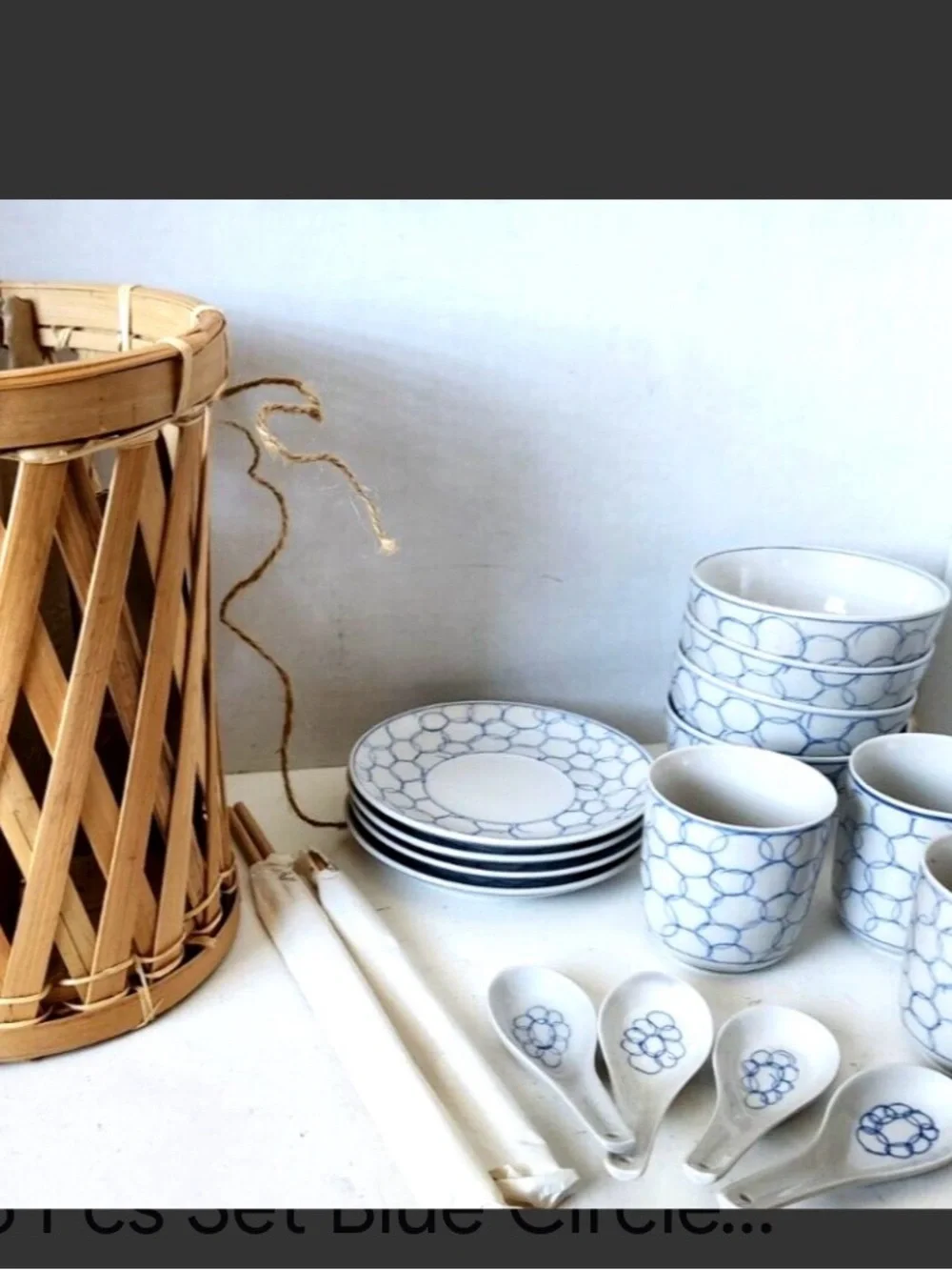 IKEA Asian 16 pc set dinnerware set with Bamboo Basket